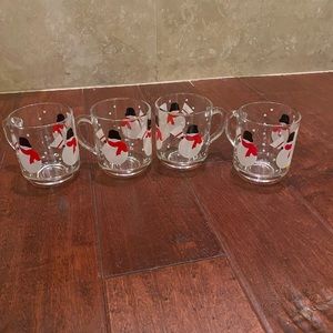 4 Vintage Luminarc Snowman Holiday Glass mugs